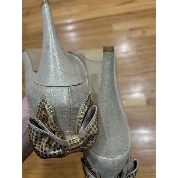 Women's Rampage Heels 8.5 Normina" Pump Pale Gold Fabric Back Bow 4.5" High - Picture 4 of 13